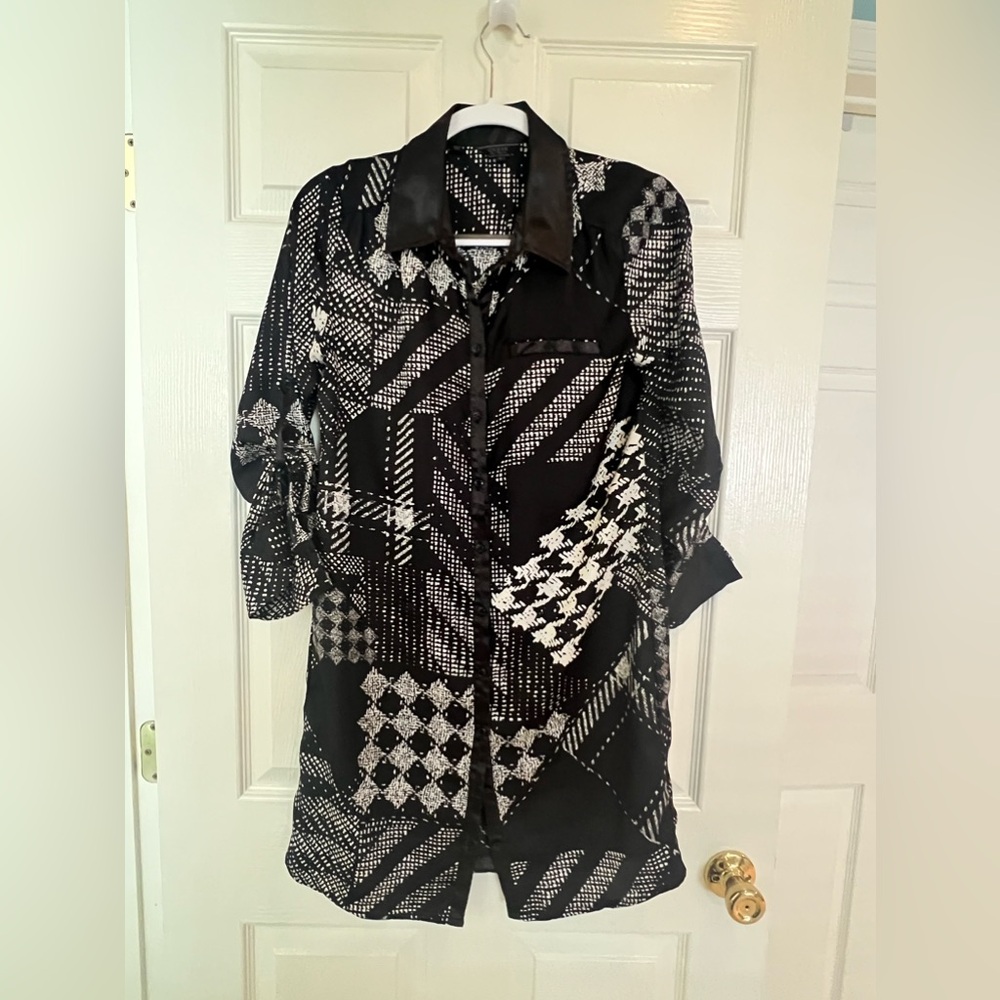 Guess Y2K Black and White Button-down Shirt Dress Size Small